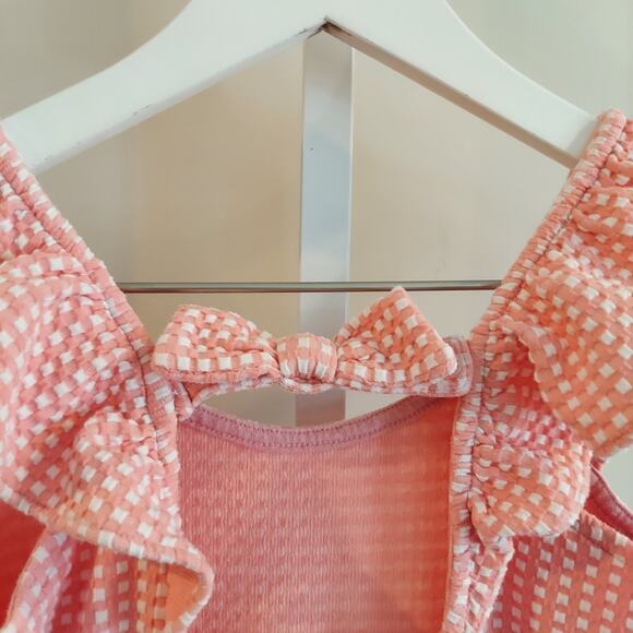 Janie Jack Dress Size 8 Pink Ruffle Sleeve Bow in Back Valentines Checked - Picture 5 of 7